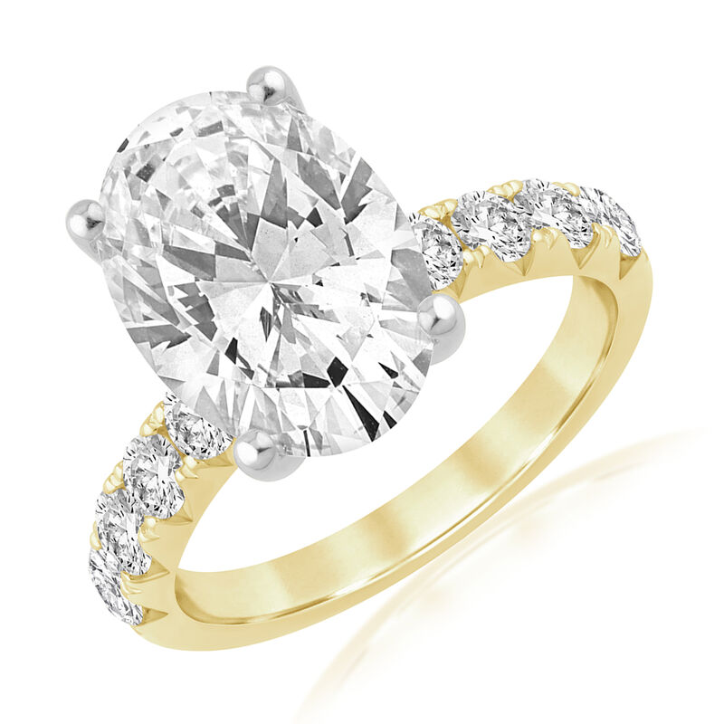 Oval-Cut Lab Grown 4.5ctw. Diamond Cathedral Engagement Ring in 14k Yellow Gold image number null